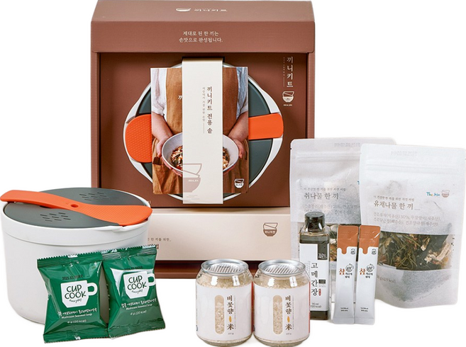 끼니키트_미역국 한상차림 밀키트 (2회분) _생일 축하 밥상 차림 키트 취&유채나물솥밥 + 동결건조 미역국 + 전자렌지 전용 밥솥까지 한번에 담겼어요., 610g, 1개