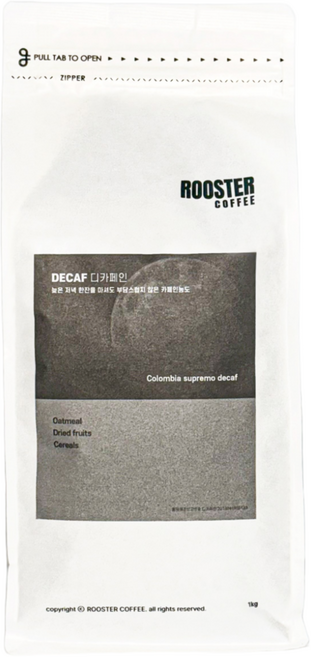 디카페인 1KG 콜롬비아 수프리모 원두 산미없는 고소한 커피, 1개, 홀빈(분쇄안함)