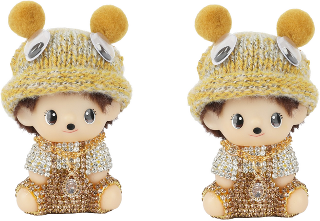 메이루이 큐빅베이비(인형) 케릭터 1+1 차량용 방향제+향 (3종향 ) +번호판 고급 명품 차량용 디퓨저 세트, 2개, 실버옐로우