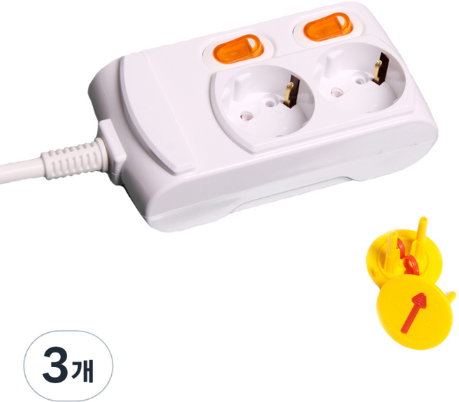 거성산업 개별스위치 멀티탭 2구 + 안전커버 2p 랜덤발송, 3.5m, 3개