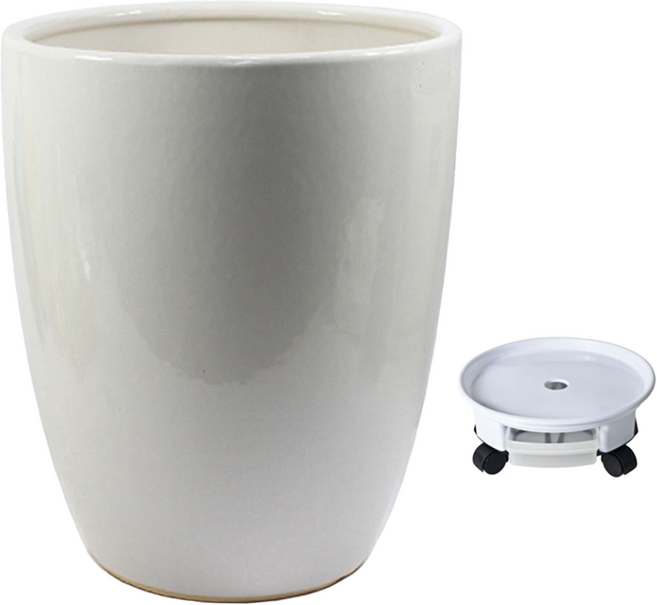 그린데이 대형 도자기 화분 높은 원형 화이트 인테리어 분갈이 거실, 1개