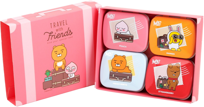 임팩트 민트 카카오프렌즈 선물세트 무설탕 캔디 사탕 4종 세트, 1세트, 60g