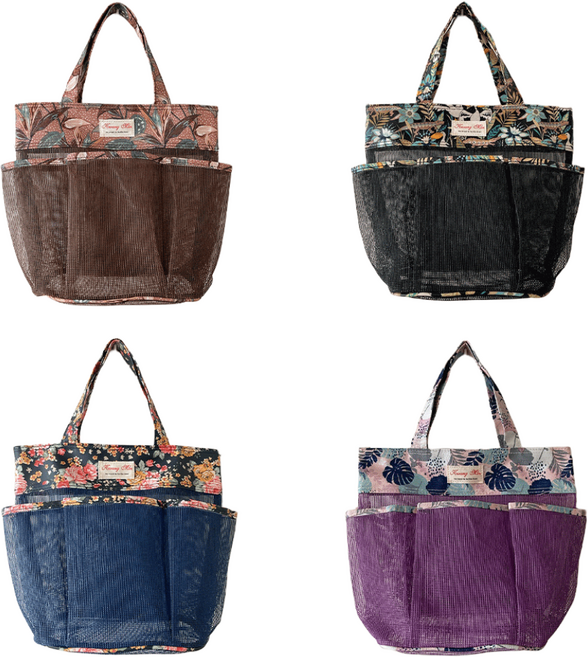 오릴리 플라워 메시 방수 목욕가방 꽃무늬 수영 바구니 4종, 메쉬 네이비