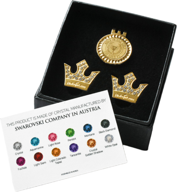 홀인원브랜드 스와로브스키 골프 볼마커 선물세트 금도금 자석 모자클립 선물용 홀인원 선물 기념품 추천 Hole in One 정품