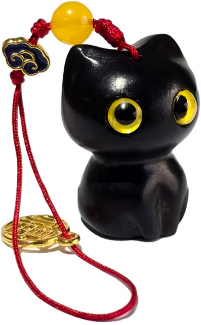 키링 고양이 단목 펜던트 열쇠고리 장식품 동물 피규어, 1개, 옐로우블랙A타입