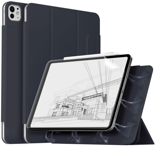 니하 아이패드 마그네틱 폴리오 애플펜슬 수납 케이스(종이질감필름), 스틸그레이