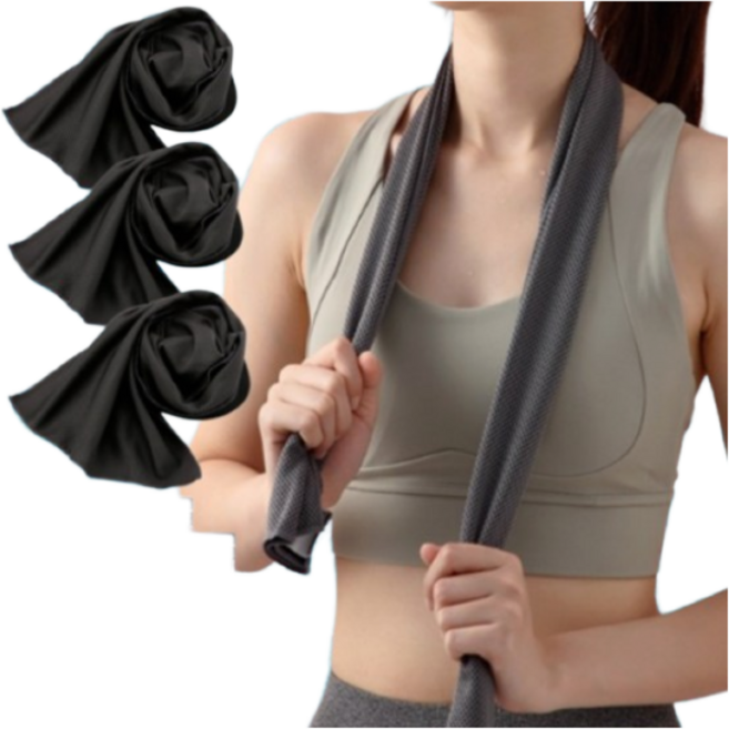 바디버프 아이스 스포츠 쿨타올 급냉 건식 수건, 3개, 썬블랙