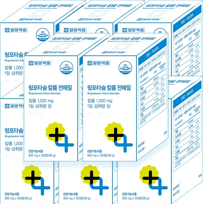 일양약품 링 포타슘 칼륨 전해질 수분 밸런스 워터 균형 영양제, 8개, 120정 - 쿠팡