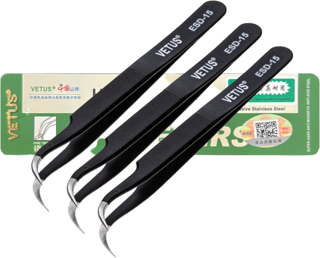 [VETUS 정품인증] 비투스 프리미엄 트위져 스테인리스 정밀 핀셋, ESD-15, 3개