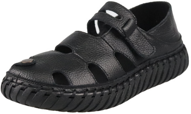 피카소 폭신한 통가죽 컷팅 벨크로 스트랩 수제 샌들