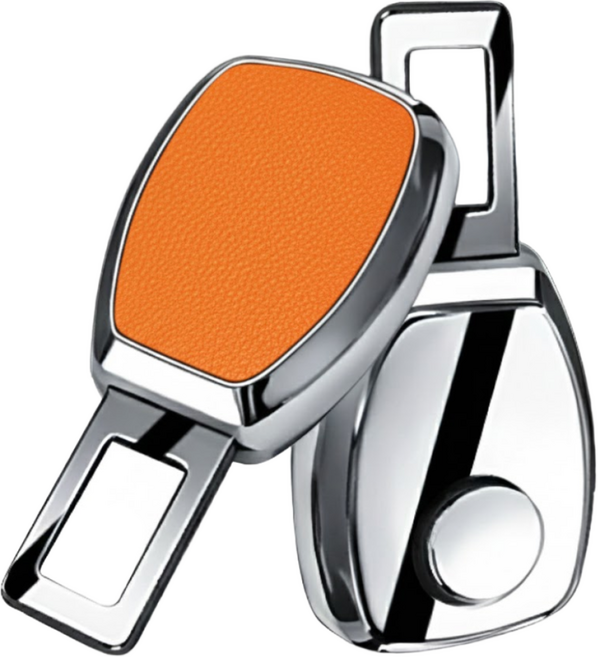 앙비 차량용 안전벨트 클립 경고 차단 가죽클립, 1세트, 1+1 연장클립 오렌지색