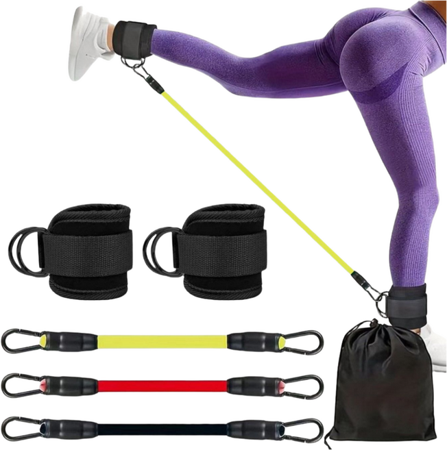 다리 엉덩이 근력 운동용 발목 저항 밴드 탄성 스트랩 트레이너 세트, 1세트, 노랑+빨강+검정