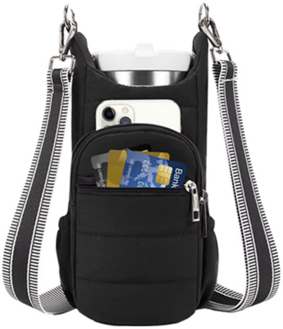 이중지퍼 패딩 텀블러 크로스백 가방, 1개, 블랙