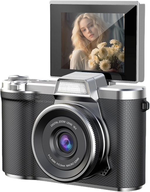 HOMIE 빈티지카메라 1080p픽셀 고화질 카메라 2.4인치 고화질 화면 디지털카메라128GB 6400W 픽셀카메라, 검은색