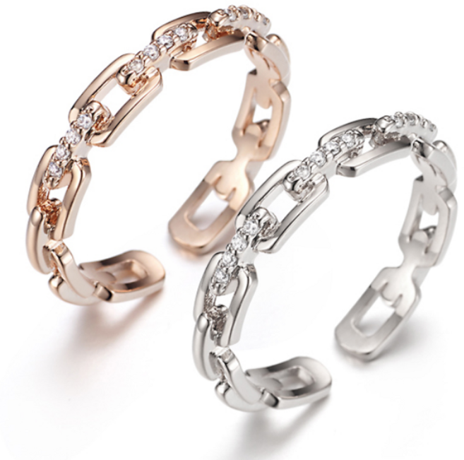 [엘르주얼리] 14K GOLD PLATED 심플 체인 오픈 프리사이즈 반지 ELBRWR058