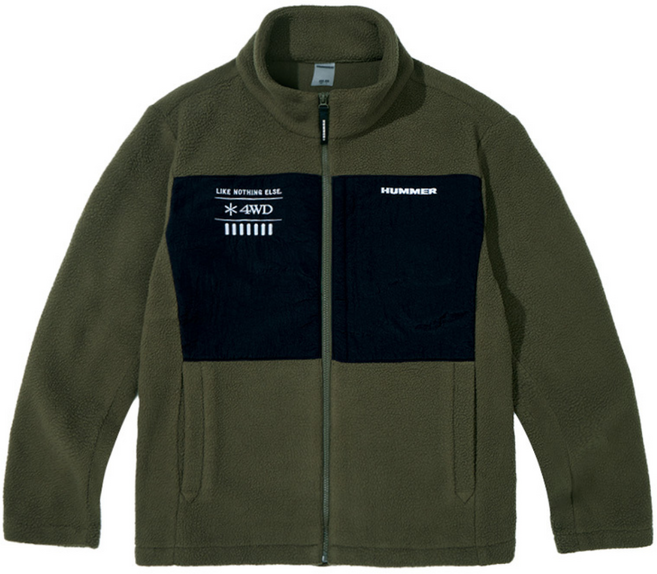 험머 H2 남성 그래픽 로고 보아 플리스 본딩 집업 자켓 카키