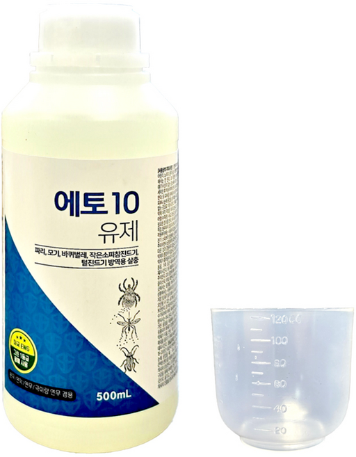 에토10유제 500ml 모기 바퀴벌레 파리 개미 연막 살충제 벌레 해충 진드기 퇴치 방역, 에토10유제500ml, 1개
