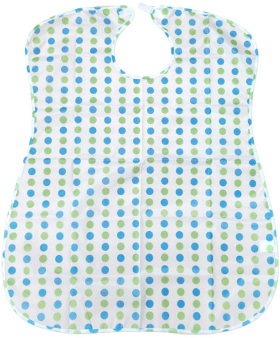 세븐 도트무늬 방수 턱받이 노인 요양원 식사 앞치마 벨크로타입, 1개, 블루