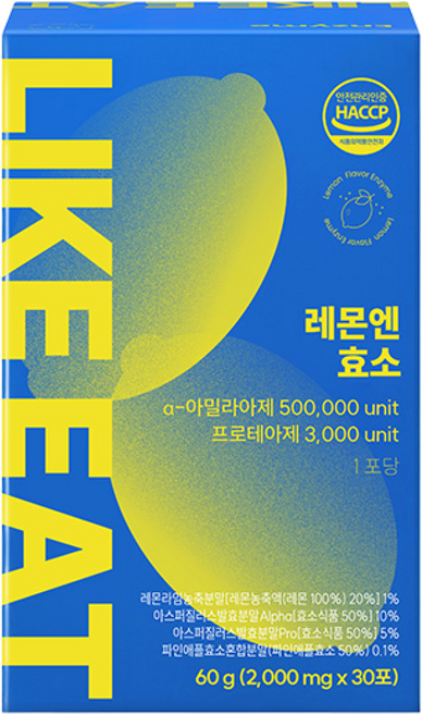 라이킷 레몬엔 효소 소화효소 아밀라아제 프로테아제, 1개, 30회분