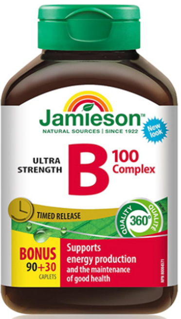 [캐나다 직배송] 자미에슨 비타민 B100 컴플렉스 에너지 충전 피로회복 스트레스 완화, 120정, 1개