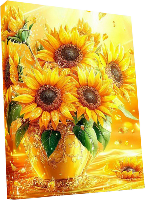 뉴타임즈 3D 보석십자수 벽화 50X40cm DIY 키트 캔버스형 액자 홈 인테리어 특별한 선물 모자이크 십자수 모자이크 보석, 1세트, 금빛 해바라기 00076