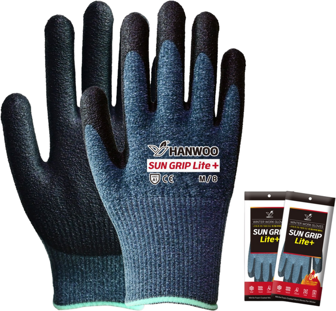 한우 썬그립 라이트플러스 겨울용 작업장갑 NBR 스마트터치 방한장갑 따뜻한 극세사재질, 3개