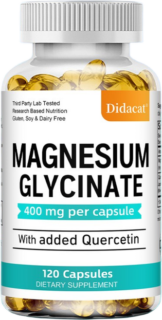 마그네슘 글리신 400mg 캡슐 케르세틴 함유 - 식물성 포뮬라 - 삼키기 쉬운 120캡슐 남녀노소용, 3개, 120회분
