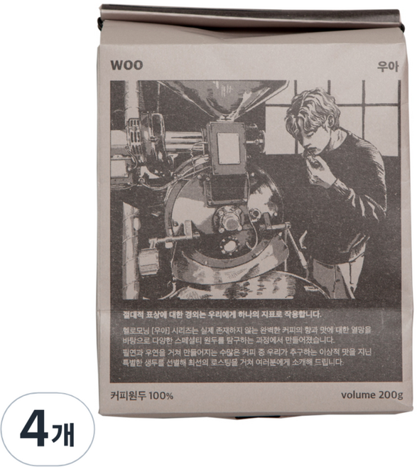 헬로모닝 우아 스페셜티 원두 과테말라 엘 소코로 파카마라, 홀빈(분쇄안함), 200g, 4개