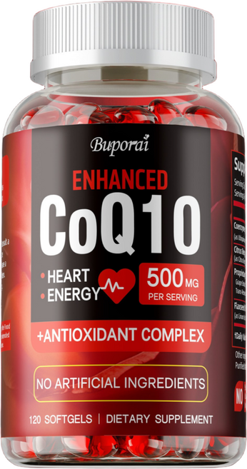 CoQ10 500MG - 심장 건강 및 에너지 생성을 위한 CoQ10 보충제 120 소프트젤 - 코엔자임 Q10이 함유된 강화된 CoQ10 영양 보충제, 1개, 60정