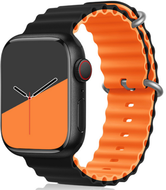 Fegwilde 애플워치 호환 워터 실리콘 스트랩 오션밴드 울트라 1/2/3 49/46/45/44/42/41/40/38mm 11 10 9 8 7 6 5 3 SE1/2/3 밴드, 블랙+오렌지, 1개