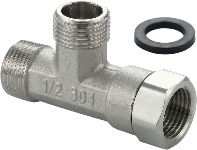 SABUDU 수도 연결 T밸브 스테인리스, 1개