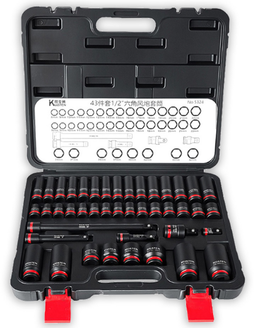 듀라맥스 임팩 소켓 세트 43pcs 1/2인치 복수알 롱 스탠다드 임팩렌치 세트, 1개