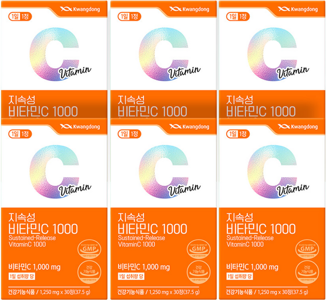 광동 영국산 지속성 비타민C 1000, 6개, 30정