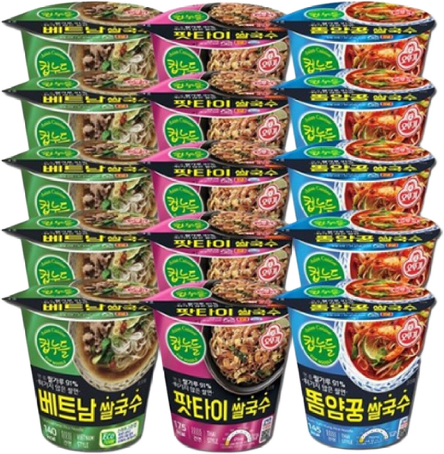 오뚜기 컵누들 (베트남5+똠얌꿍5+팟타이5) 총15개, 15개