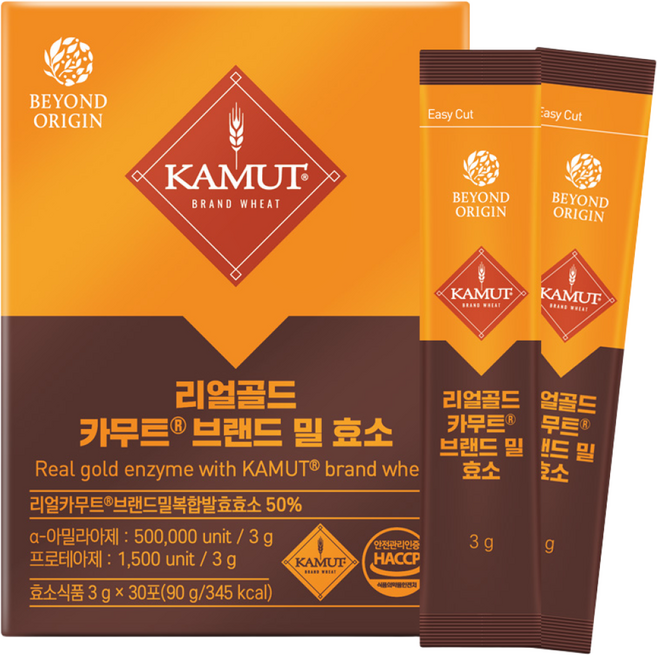 비욘드오리진 리얼골드카무트브랜드밀효소 3g x 30포[고급 효소 곡물 효소 소화 효소 장 건강 에너지 효소 프리미엄 효소 곡물 발효 이너뷰티 비건 효소 영양 효소], 1개, 90g