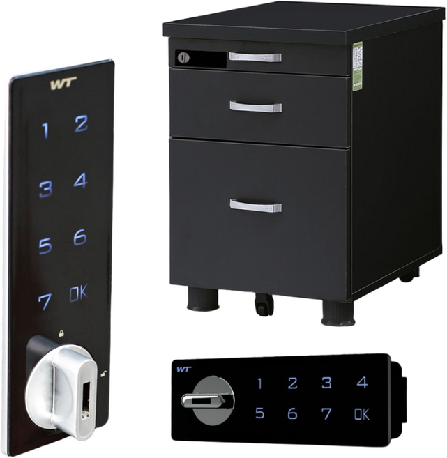 철통잠금 디지털 전자키 이동서랍장 사무실 3단 책상서랍장 번호키형, 샌드그레이