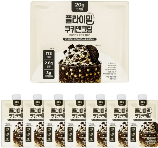 플라이밀 단백질 쉐이크 파우치 쿠키앤크림맛, 45g, 7개