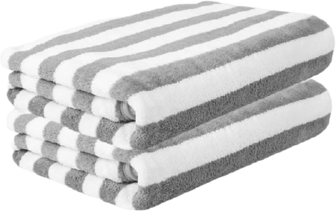 원이네 스트라이프 목욕 대형 비치타월, 그레이, 2개