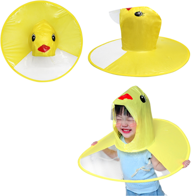 (1+1) 생활의 쉼표 오리 캐릭터 유아 어린이 우비 모자 우산