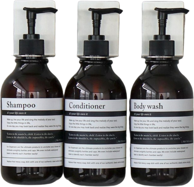 위띵크 호텔느낌 디스펜서 샴푸통 공병 520ml 3개+ 공중부양 홀더 3개, 디스펜서 3개+스텐홀더 3개, 1세트