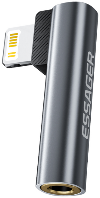 Essager 90도 ㄱ형 라이트닝 8핀 to 3.5mm AUX 아이폰 이어폰 변환젠더, 1개, 그레이, 3.155cm
