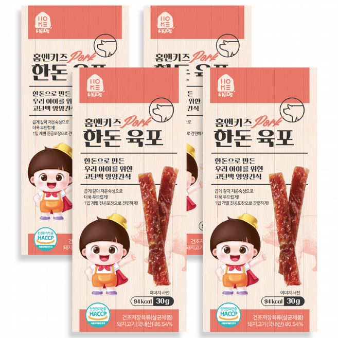 홈앤키즈 육포, 한돈, 30g, 4개