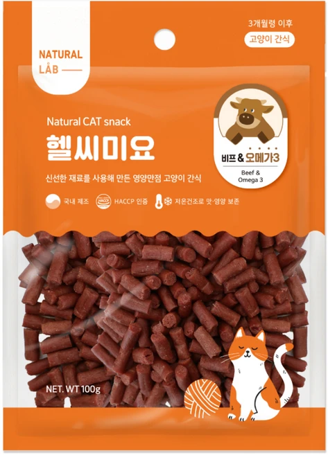 네츄럴랩 고양이 헬씨미요 간식, 혼합맛(비프/오메가3), 100g, 1개 - 쿠팡
