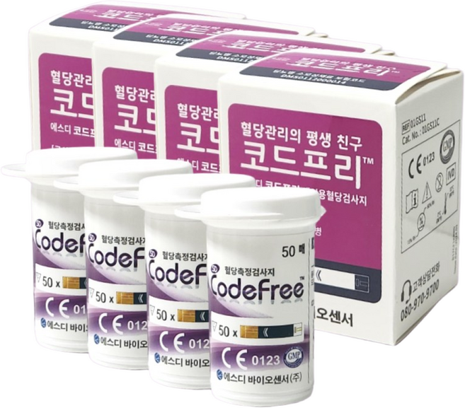 코드프리 혈당검사지 200매 대용량 무코딩 혈당 측정지 정품, 4개, 50매입