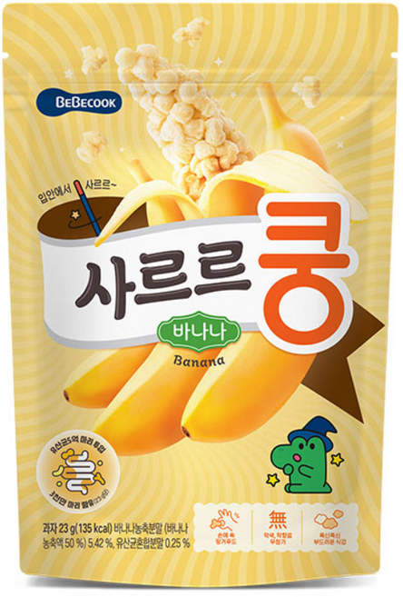 베베쿡 유아용 사르르쿵 과자, 바나나맛, 1개, 23g