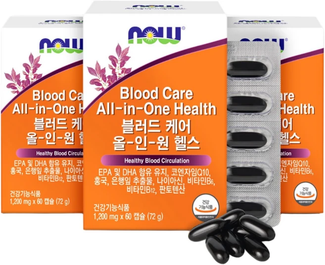나우푸드 블러드 케어 올인원 헬스 혈행케어 60캡슐 3박스 3개월분, 30회분 - 쿠팡