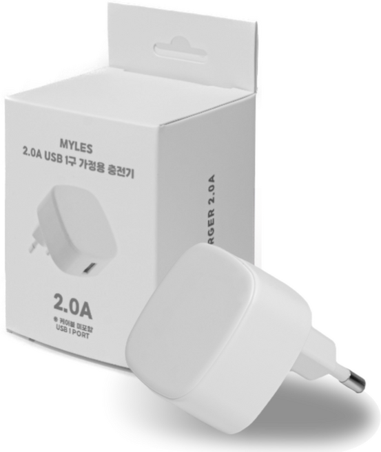 밀레스 5V2A USB 충전기 저전력 저발열 납작형 어댑터, 1개, 화이트