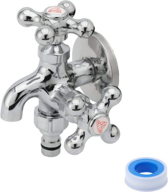 국산 두갈래수도꼭지 양갈래 베란다 수전 왕분리형 온수, 1개