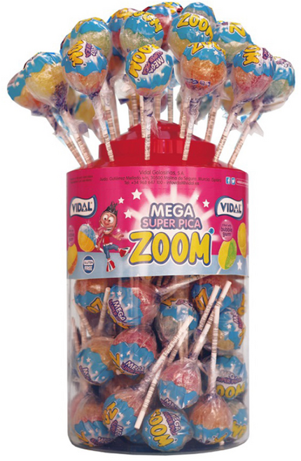 VIDAL Mega Super Pica Zoom泡泡糖棒棒糖, 20g, 50支