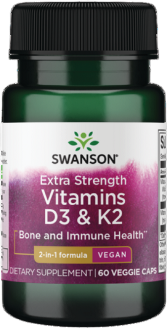 스완슨 엑스트라 스트렝스 비타민 D3 & K2 2-In-1 포뮬러 베지 캡, 1개, 60정